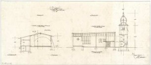 Gsaenger, Gustav; Fischen / Allgäu (Bayern); Ev. Kirche zum Guten Hirten, Pfarrhaus - Neubau, Pl. Nr. 2491 (Querschnitt, Längsschnitt)