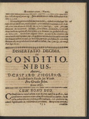 Dissertatio Decima. De Conditionibus
