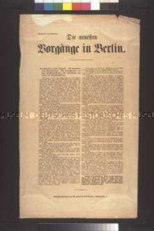 Maueranschlag: Die neuesten Vorgänge in Berlin. Extrabeilage zum Demokraten; undatiert
