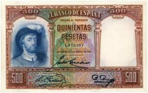 Geldschein, 500 Pesetas, 25.4.1931