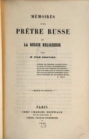 Mémoires d'un prêtre Russe ou la Russie religieuse