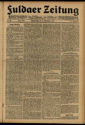 Erste Ausgabe vom Donnerstag, den 11. Dezember 1913.