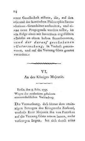 VI. An des Königes Majestät