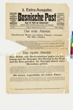 2.Extra-Ausgabe der "Bosnischen Post", Nr. 145, 31. Jg.; Sonntag, 28. Juni 1914