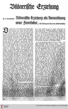 N.F. 15.1935: Bildnerische Erziehung als Voraussetzung neuer Formkultur : ein Beitrag von Seiten der Volkstumspflege