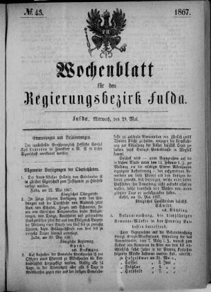 Nr. 43, Ausgabe vom 29. Mai 1867