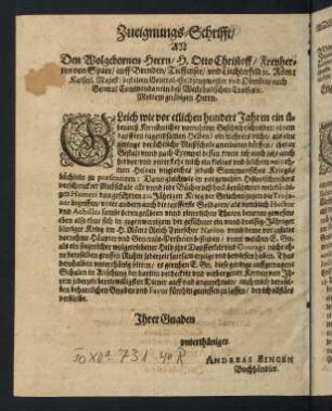 2, Zueignungs-Schrifft
