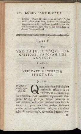Pars II. De veritate, eiusque cognitione, tanquam fine logices.