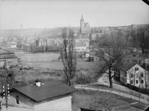 Penig, Stadtbild : Penig. Stadtansicht über das Tal der Zwickauer Mulde mit Stadtkirche Unser Lieben Frauen auf dem Berge