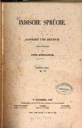 Indische Sprüche : sanskrit und deutsch. 1
