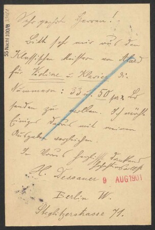 Brief an B. Schott's Söhne : 08.08.1901