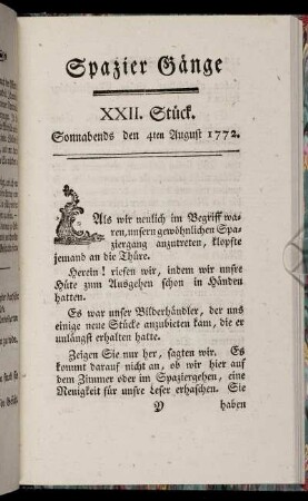 XXII. Stück. Sonnabends den 4ten August 1772.