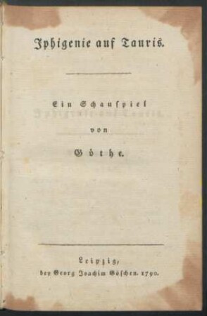 Iphigenie auf Tauris : Ein Schauspiel