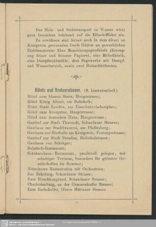 Hôtels und Restaurationen