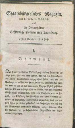 Ersten Bandes erstes Heft.