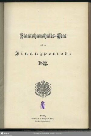 Staatshaushalts-Etat auf die Finanzperiode 1888/89