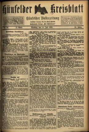 Zweite Ausgabe vom Samstag, den 19. Juli 1930.