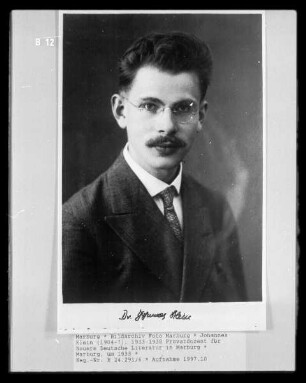 Johannes Klein (1904-?), 1933-1938 Provatdozent der Neueren Deutschen Literatur in Marburg