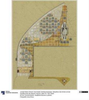 Darmstadt, Dreihäusergruppe, Teilaufriss des Erkers an der Westfassade des Blauen Hauses