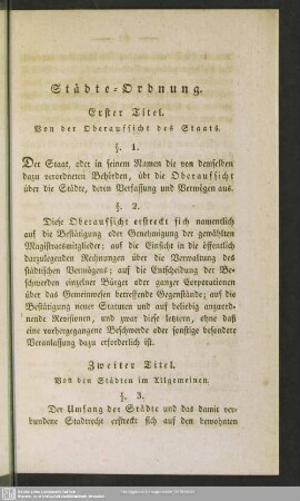 Erster Titel. Von der Oberaufsicht des Staates