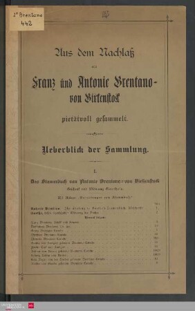 Aus dem Nachlaß von Franz und Antonie Brentano von Birkenstock : Überblick der Sammlung