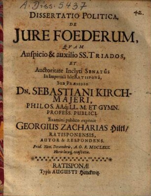 Dissertatio Politica, De Jure Foederum
