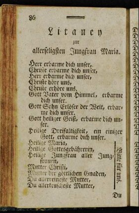 Litaney zur allerseligsten Jungfrau Maria.