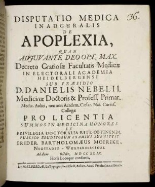 Disputatio Medica Inauguralis De Apoplexia