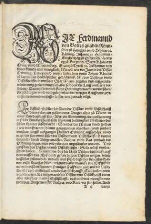 Wir Ferdinannd von Gottes gnaden Römischer zu Hungern unnd Behaim etc. Khünig ...