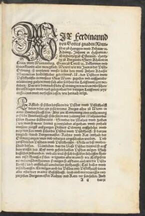 Wir Ferdinannd von Gottes gnaden Römischer zu Hungern unnd Behaim etc. Khünig ...