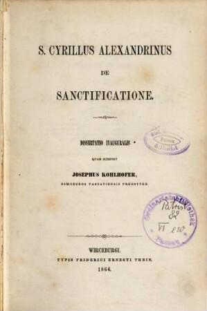 S. Cyrillus Alexandrinus de sanctificatione
