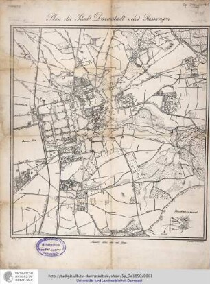 Plan der Stadt Darmstadt nebst Bessungen. Darmstadt: Bekker, 1850