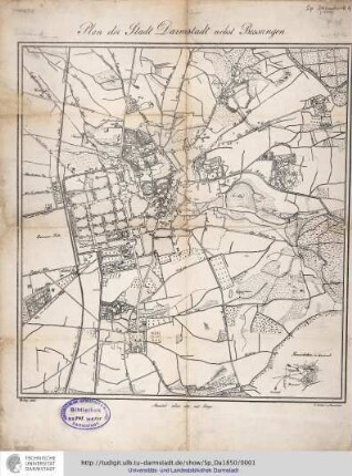 Plan der Stadt Darmstadt nebst Bessungen. Darmstadt: Bekker, 1850