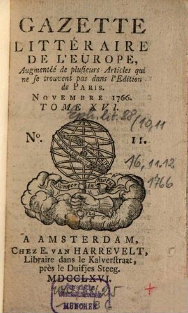 Gazette littéraire de l'Europe. 16. 1766, 11 - 12 (Nov. und Dez.)