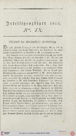 Intelligenzblatt Nro. IX