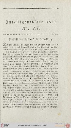 Intelligenzblatt Nro. IX