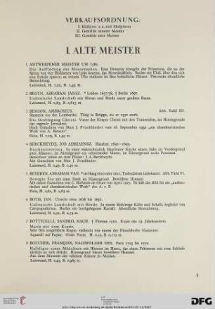 I. Alte Meister (Nr. 1-99)