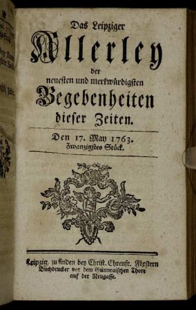 Den 17. May 1763. Zwanzigstes Stück.
