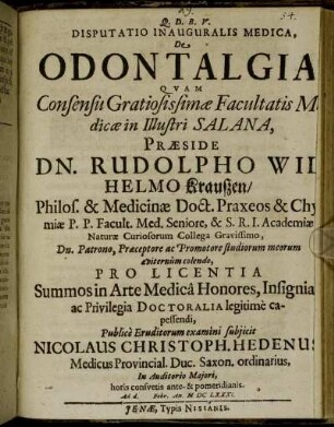 Disputatio Inauguralis Medica, De Odontalgia