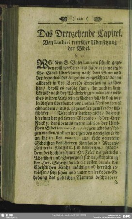 Das Dreyzehende Capitel. Von Lutheri teutscher Ubersetzung der Bibel
