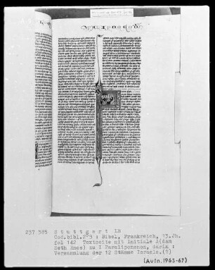 Bibel — Initiale A (dam Seth Enos), darin die zwölf Erzväter, Folio 142recto