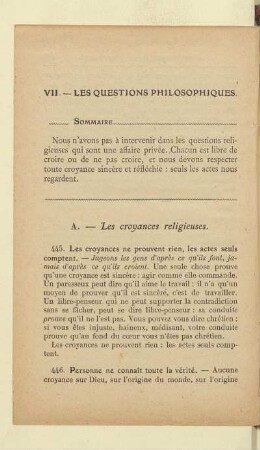 VII. - Les questions philosophiques