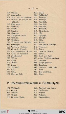 IV. Gerahmte Aquarelle u. Zeichnungen (Nr. 864-905)