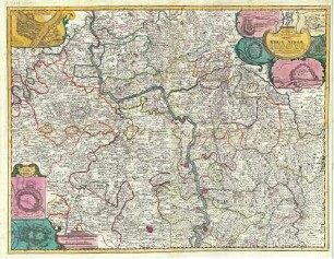 Geographisches Kriegs-Theatrum der Kaÿserlichen und Reichs- wie auch Frantzösischen Armee am Rhein-Strom : samt dem Mosel- u. Neckar-Fluß, u. denen angraentzenden Laendern, wobeÿ alle Marchen beider Armeen, so Anno 1734 geschehen, angezeiget worden