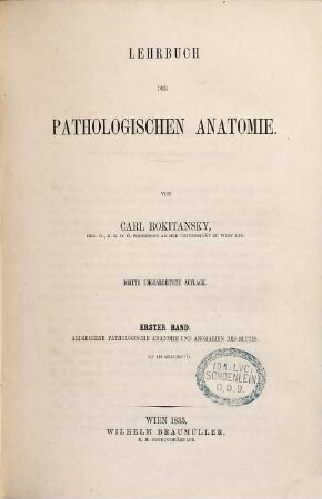 Lehrbuch der pathologischen Anatomie, 1. Allgemeine pathologische Anatomie und Anomalien des Blutes