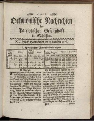 XLI. Stück. Sonnabends den 12 October. 1776.