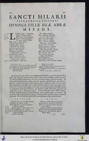 Sancti Hilarii Pictavensis Episcopi Hymnus Filiae Suae Abrae Missus.