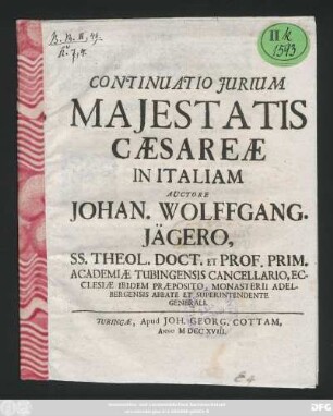 Continuatio Jurium Majestatis Cæsareæ In Italiam