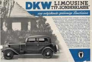 Werbeblatt für den PKW "DKW Limousine"