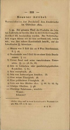 Neunter Artikel. Verzeichnissder Produkte des Ausbruchs im Oktober 1822.